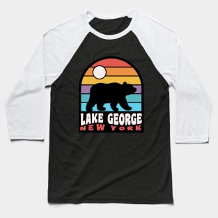 Lake George New York Adirondack Mountains Bear Badge Baseball T-Shirt